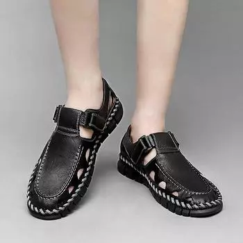 Летние мужские кожаные туфли мужские сандалии ручной работы полые балетки быстросохнущие забродные туфли 39 серый