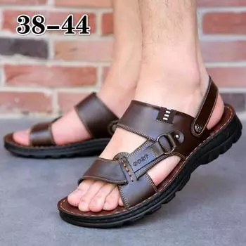 Летние мужские красивые кожаные сандалии пляжная обувь повседневные тапочки для отдыха на открытом воздухе 38 чёрный