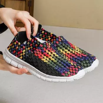 Летние мужские кроссовки, черные плетеные пляжные туфли, женские черные туфли без застежек, повседневные туфли унисекс на плоской подошве, разноцветные теннисные кроссовки 38 чёрный