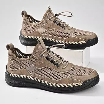 Летние мужские кроссовки, дышащая кожаная повседневная обувь, мужские удобные сетчатые мужские мокасины, сетчатая мужская обувь для прогулок на открытом воздухе, Zapatos 38 чёрный