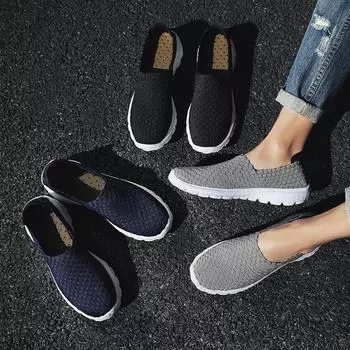 Летние мужские кроссовки с черной оплеткой, пляжная мягкая легкая спортивная обувь, повседневные тканые дышащие теннисные кроссовки без шнуровки на плоской подошве с пирсингом 38 синий