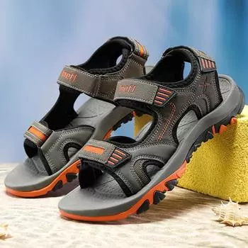 Летние мужские крупномасштабные уличные пляжные сандалии для альпинизма, легкие магические и тапочки 39 серый/оранжевый