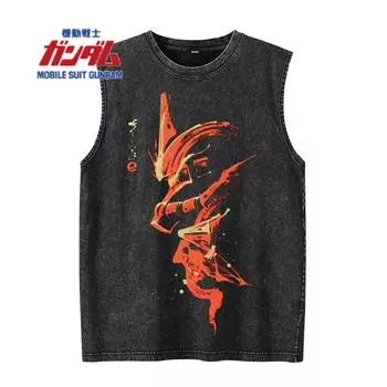 Летние мужские майки-борцовки Gundam для спортзала, безрукавная футболка с винтажной стиркой, оверсайз, харадзюку, жилет Y2k, уличная одежда S