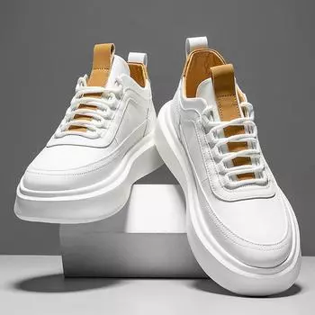 Летние мужские модные дышащие белые кроссовки 2023 года с приподнятой толстой подошвой Size 43 белый