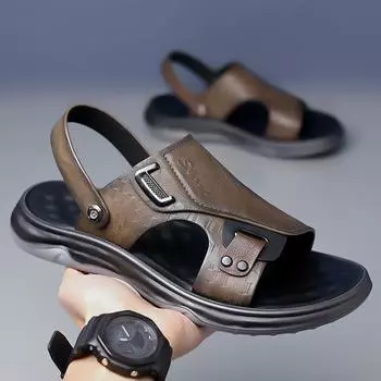 Летние мужские модные новые нескользящие мягкие подошвы повседневные пляжные туфли брендовые уличные удобные и дышащие сандалии двойного назначения 38 чёрный