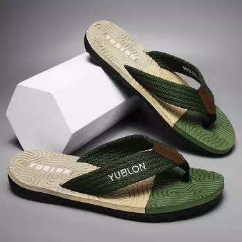 Летние мужские модные повседневные дышащие тапочки, сандалии, пляжная обувь, тапочки с рисунком «елочка», домашние тапочки 40 чёрный