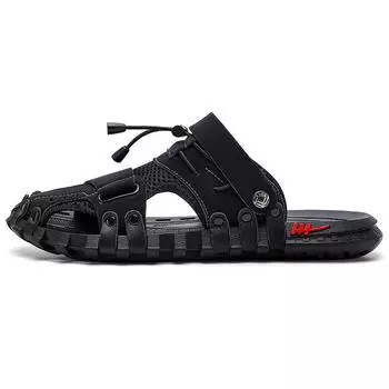 Летние мужские модные сандалии Baotou, нескользящая износостойкая пляжная обувь из искусственной кожи 38 чёрный
