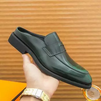 Летние мужские мокасины люксовый бренд полуботинки без застежек для мужчин официальная обувь кожаные сандалии для свадебного платья вечерние деловые тапочки 38 чёрный