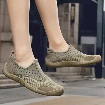 Летние мужские мокасины с открытым носком, повседневные кожаные туфли на плоской подошве, дышащие туфли без застежек для мужчин, кроссовки для вождения из дышащей сетки 38 серый