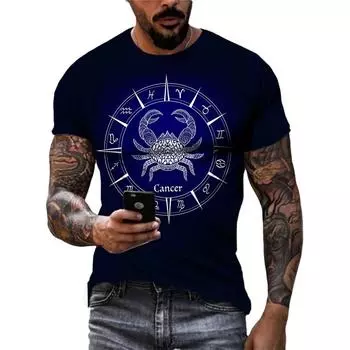 Летние мужские новые футболки с рисунком 12 созвездий Европы и Америки, модные футболки с короткими рукавами и принтом в уличном стиле S