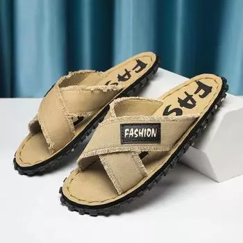 Летние мужские парусиновые тапочки, тканевые домашние мужские тапочки, уличные резиновые плоские мужские сандалии, повседневные шлепанцы, домашние тапочки 46 чёрный