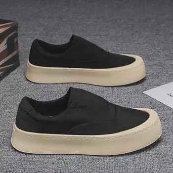 Летние мужские парусиновые туфли без застежек 2024 года: Увеличивающие рост, толстая подошва, мягкие, модные и дышащие 40 бежевый