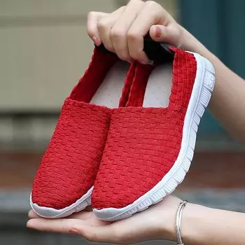 Летние мужские плетеные пляжные ленивые туфли, женские повседневные плетеные мягкие слипоны на плоской подошве, кроссовки унисекс 35 красный