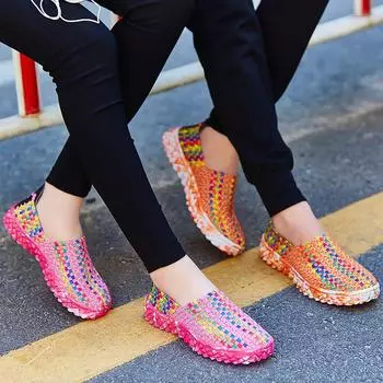 Летние мужские плетеные пляжные туфли для ленивых, женские повседневные плетеные мягкие слипоны на открытом воздухе, теннисные кроссовки на плоской подошве для пар, унисекс 39 чёрный