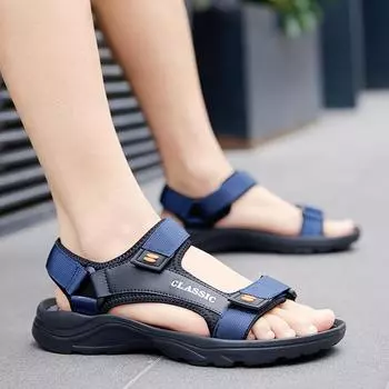 Летние мужские пляжные сандалии, большие размеры, очень широкие мужские сандалии, уличная прогулочная пляжная обувь, дышащая повседневная мужская обувь 39 синий