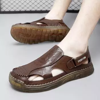 Летние мужские пляжные сандалии для отдыха на открытом воздухе, быстросохнущие кожаные туфли, повседневные сандалии для путешествий 39 чёрный