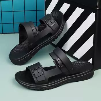 Летние мужские пляжные сандалии, повседневные тапочки, дышащие сандалии, нескользящая обувь цвета морской волны 38 чёрный