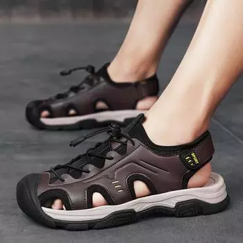 Летние мужские пляжные сандалии ручной работы дышащая повседневная обувь 39 чёрный