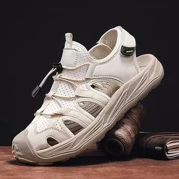 Летние мужские пляжные сандалии ручной работы дышащая повседневная обувь 39 чёрный