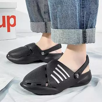 Летние мужские пляжные сандалии, сабо, женские повседневные тапочки, дышащие садовые сандалии, нескользящая обувь цвета морской волны, парная обувь для воды на платформе 40-41 чёрный