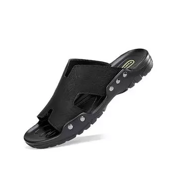 Летние мужские пляжные тапочки из натуральной кожи, домашние сандалии больших размеров