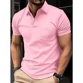 Летние мужские поло с нагрудным карманом, повседневные легкие удобные рубашки поло с коротким рукавом, мужские рубашки поло с однотонными лацканами S темно-синий