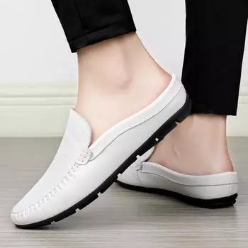 Летние мужские полулоферы, модная мужская обувь, повседневные тапочки из натуральной кожи, мужские легкие мюли, классные полусандалии для мужчин 37 коричневый