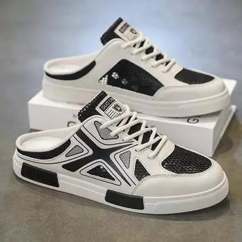 Летние мужские полутапочки сандалии удобная дышащая повседневная обувь мужские кроссовки для отдыха мужские тапочки сланцы обувь мужская 47 чёрный