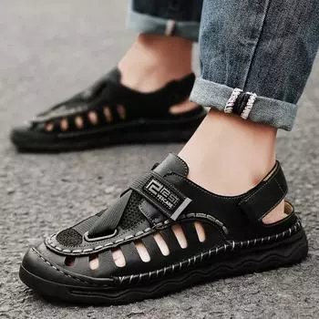 Летние мужские полые сандалии дышащие пляжные сандалии для отдыха на природе мужская повседневная обувь 39 хаки