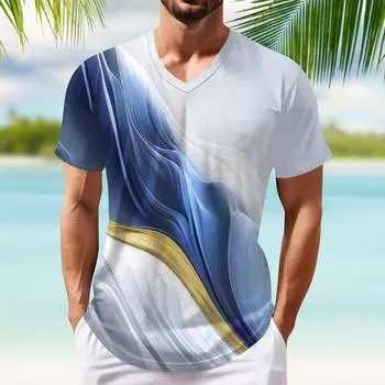 Летние мужские популярные футболки с принтом, V-образным вырезом и короткими рукавами XL