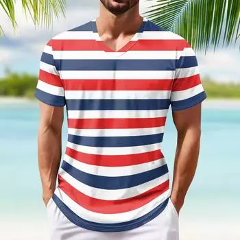 Летние мужские популярные футболки с принтом, V-образным вырезом и короткими рукавами XL