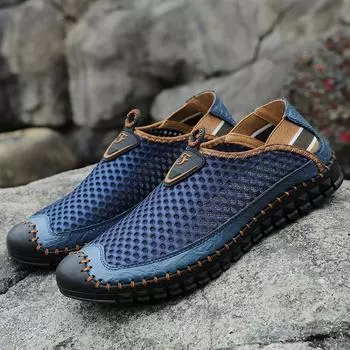 Летние мужские повседневные дышащие сетчатые туфли. Летние сетчатые портативные уличные альпинистские кроссовки. Сетчатая обувь. 38 серый