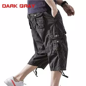 Летние мужские повседневные короткие брюки-карго 3/4 свободного покроя ниже колена, капри, брюки-карго, хлопок 29