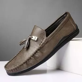 Летние мужские повседневные кожаные туфли, лоферы из натуральной кожи, мужская обувь для вождения, формальные мужские туфли, мокасины с дышащими кисточками 39