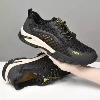 Летние мужские повседневные кроссовки для активного отдыха, дышащая сетчатая противоскользящая обувь 39-46 39 чёрный