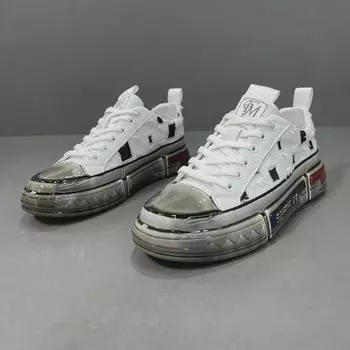 Летние мужские повседневные кроссовки из натуральной кожи 2024 года — легкий европейский дизайн с толстой подошвой 42 белый