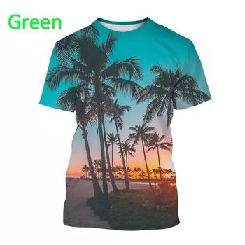 Летние мужские повседневные модные уличные футболки с 3D-принтом и короткими рукавами и узором пальмы в гавайском стиле. XXS