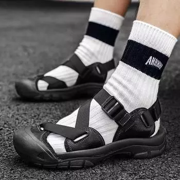 Летние мужские повседневные мягкие сандалии, удобные дышащие мужские прогулочные туфли, римские нескользящие пляжные сандалии, кроссовки 39 чёрный