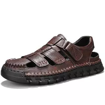 Летние мужские повседневные сандалии большого размера из натуральной кожи повседневные сандалии ручной работы дышащие повседневные кроссовки сандалии для мужчин 39 коричневый/красный