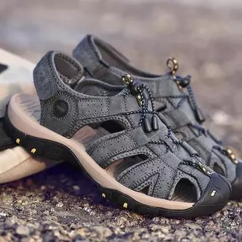 Летние мужские повседневные сандалии, модная повседневная обувь из коровьей кожи ручной работы, кроссовки для ходьбы на открытом воздухе, нескользящая пляжная обувь, мокасины 38 чёрный