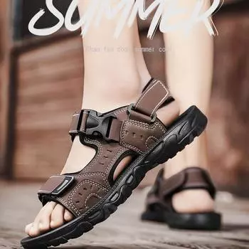 Летние мужские повседневные сандалии на липучке, дышащие, легкие, модные, универсальные пляжные туфли, мужская обувь 30 чёрный