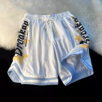 Летние мужские повседневные спортивные шорты для бега, свободные брюки с буквенным принтом на шнуровке L синий