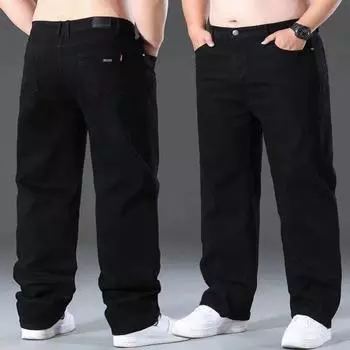 Мужские повседневные тонкие свободные прямые джинсы большого размера 46 чёрный