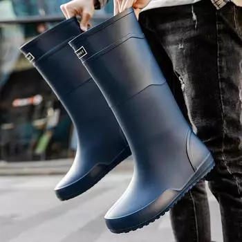 Летние мужские резиновые сапоги до середины голени, нескользящие, водонепроницаемые, зимние, выше колена, теплая флисовая подкладка, дождевые сапоги для ходьбы, рыбалки, работы 40