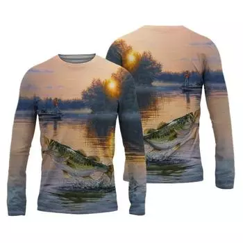 Летние мужские рубашки для рыбалки с 3D-принтом, одежда для рыбалки, дышащая футболка с длинным рукавом, спортивная рубашка для рыбалки на открытом воздухе с круглым вырезом 6XL S