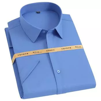 Летние мужские рубашки из эластичного бамбукового волокна с коротким рукавом, дизайн без карманов, стандартный покрой, деловая однотонная классическая рубашка 39