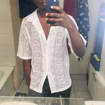 Летние мужские рубашки из прозрачной сетчатой пряжи с длинными рукавами, топы M