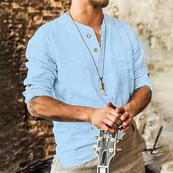 Летние мужские рубашки с коротким рукавом, классический воротник-стойка, пуговицы, карман, однотонная рубашка, повседневная белая, хаки, синяя блузка, топ S белый