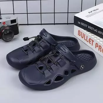 Летние мужские сабо для отдыха на природе, дышащие пляжные сандалии, мужские садовые сабо из ЭВА, легкие шлепанцы, мужские тапочки 45 чёрный