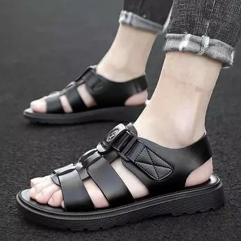 Летние мужские сандалии 2024 года, модная дышащая и удобная пляжная обувь, мужские сандалии на толстой подошве, кожаные сандалии для мужчин 38 коричневый